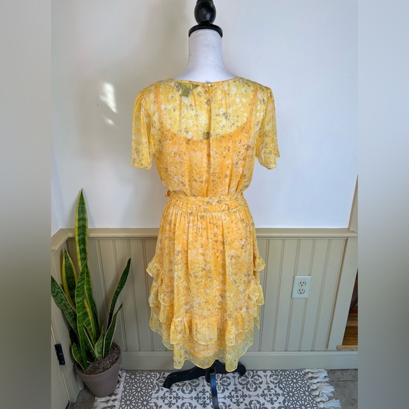 Simply VeraWang Chiffon Dress Butter Yellow Fairycore Tiered Coquette Women Sz M - Picture 3 of 13